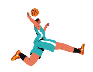 Sports basketball game, basketballer with ball