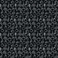 Seamless food pattern. Doodle vector food illustration.  Hand-drawn food background