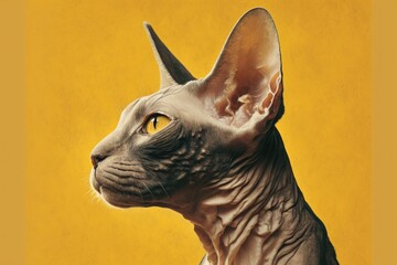 Sphynx cat with a vibrant yellow background. Generative AI