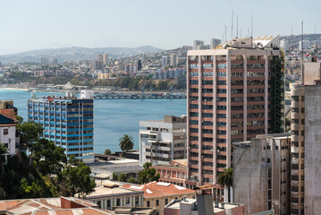 Beautiful view to traditional city buildings in Valparaíso