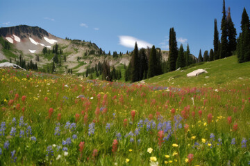 Fototapeta premium Alpine meadows. Generative AI.