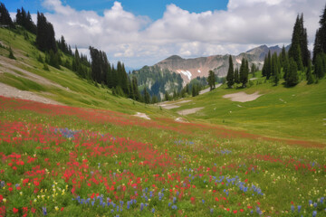 Fototapeta premium Alpine meadows. Generative AI.
