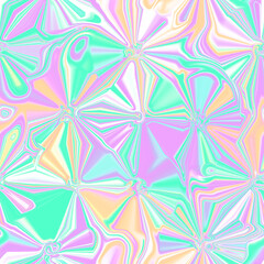 Holographic seamless pattern. The effect of flowing iridescent liquid. Psychedelic effect. Fairy tale unicorn trend background. 90s fashion..