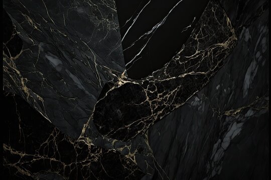 luxurious black and gold marble wallpaper with a sleek black background. Generative AI