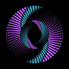 Abstract purple and turquoise spiral. Vector dots background for design banners, posters, business projects, pop art texture, covers. Geometric halftone texture.