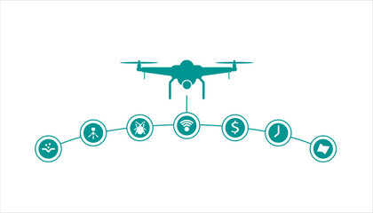 Concept of flying drone for agriculture 4.0 isolated on white background. Perfect for placing over crop photos to illustrate modern agriculture, smart farming
