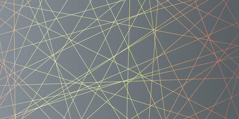 Abstract luxury gold geometric random chaotic lines with many squares and triangles shape on grey background.