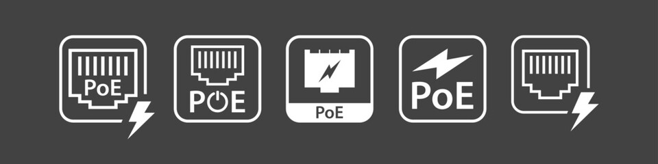 Power over Ethernet symbol, PoE sign vector. - obrazy, fototapety, plakaty