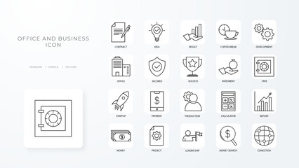 Office and Business collection Icons collection with black outline style. management, accounting, bank, commerce, company, currency, exchange. Vector Illustration