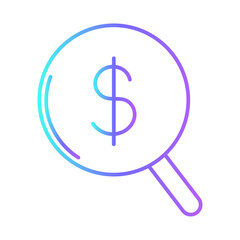 Money search Office and Business Icons with purple blue outline style. search, money, business, symbol, finance, set, sign. Vector Illustration