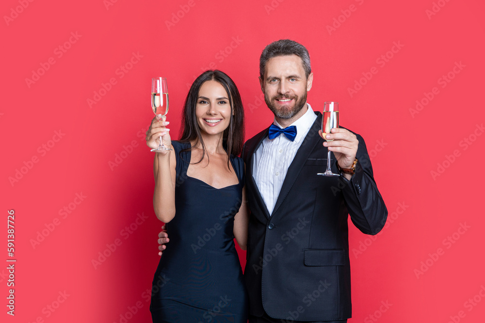 Wall mural couple cheering and celebrate in studio. couple cheering and celebrate on background.