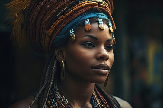 Beautiful black female, African tribe Generative AI