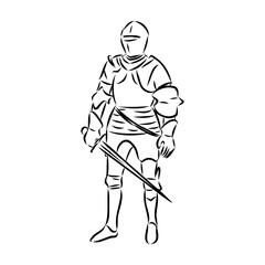 Knight armour engraving vector illustration. Scratch board style imitation. Black and white hand drawn image.