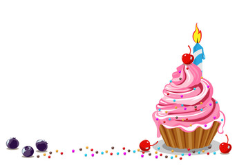 birthday cake with candles , birthday party elements.