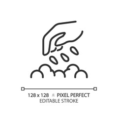 Seeding linear icon. Direct planting. Eco friendly farming. Vegetable garden. Soil preparation. Propagation method. Thin line illustration. Contour symbol. Vector outline drawing. Editable stroke