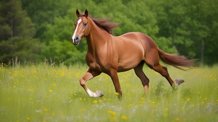 Majestic Quarter Horse Galloping in a Meadow - obrazy, fototapety, plakaty