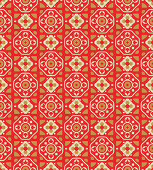 Japanese Circle Flower Motif Vector Seamless Pattern