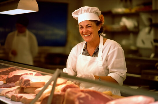 Smiling female butcher Generative AI