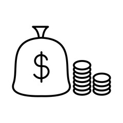 Fund finance icons with black outline style. banking, bank, coin, income, profit, fund, deposit. Vector Illustration