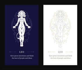 Fototapeta na wymiar Leo zodiac woman antique goddess mythology esoteric line art deco poster design template vector