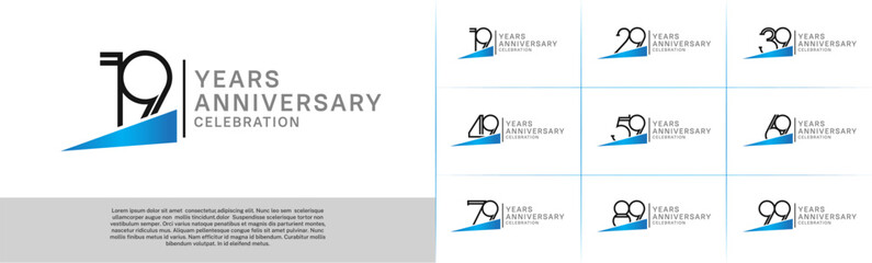 set of anniversary logotype black color with blue ribbon for special celebration event