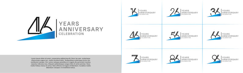 Obraz premium set of anniversary logotype black color with blue ribbon for special celebration event