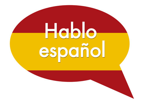 The word Hablo Espanol on cloud speech bubble with spanish flag, isolated icon