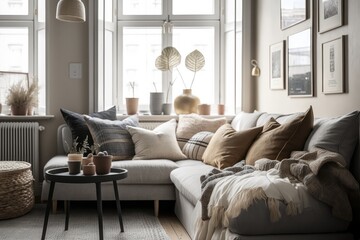 Fototapeta premium Modern home interior, living room Generative AI