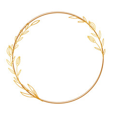 Gold floral border with hand drawn leaves and flower for wedding invitation, thank you card, logo, greeting card