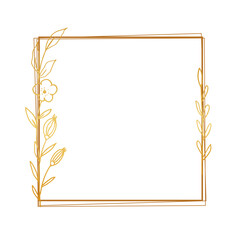 Gold floral border with hand drawn leaves and flower for wedding invitation, thank you card, logo, greeting card