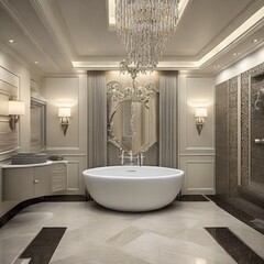 bathroom interior with bathtub, generative ai