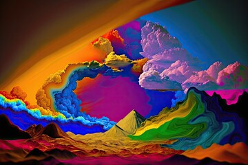 vivid and dynamic sky with swirling clouds and bold colors. Generative AI