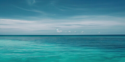 Panorama landscape of empty tropical turquoise sea and sky blue background. Generative AI