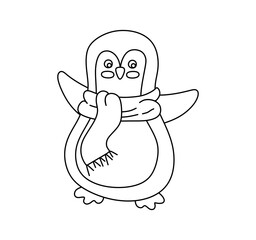 Penguin Character Black and White Vector Illustration Coloring Book for Kids