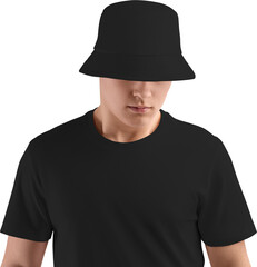 Mockup of black hat on guy, png, panama front view