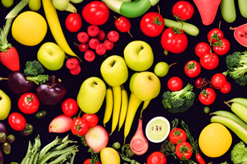 ai-generated illustration of a mixed platter of fruits and vegetables