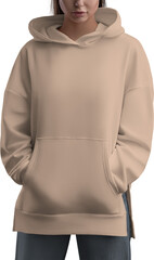 Mockup tan, nude hoodies on a girl, png, sweatshirt front view