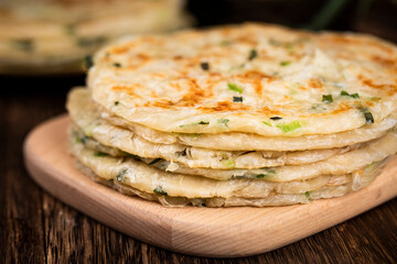 shredded pancake or Hand pancake of taiwan food(Hand cake),Nutritious breakfast,Chinese food,traditional street food