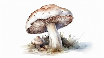 Charming Watercolor Illustration of a Mushroom for Your Garden-Themed Design. AI Generated