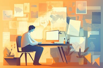 Fototapeta premium Businessman working from home Generative AI