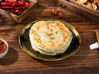 shredded pancake or Hand pancake of taiwan food(Hand cake),Nutritious breakfast,Chinese food,traditional street food