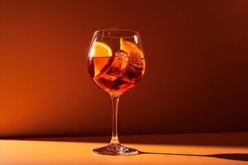  a glass of wine with a slice of orange on the side of the glass and a slice of lemon on the side of the glass.  generative ai