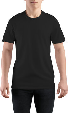 Canvas Bella Black T-shirt Mockup On Guy, Png, Front View