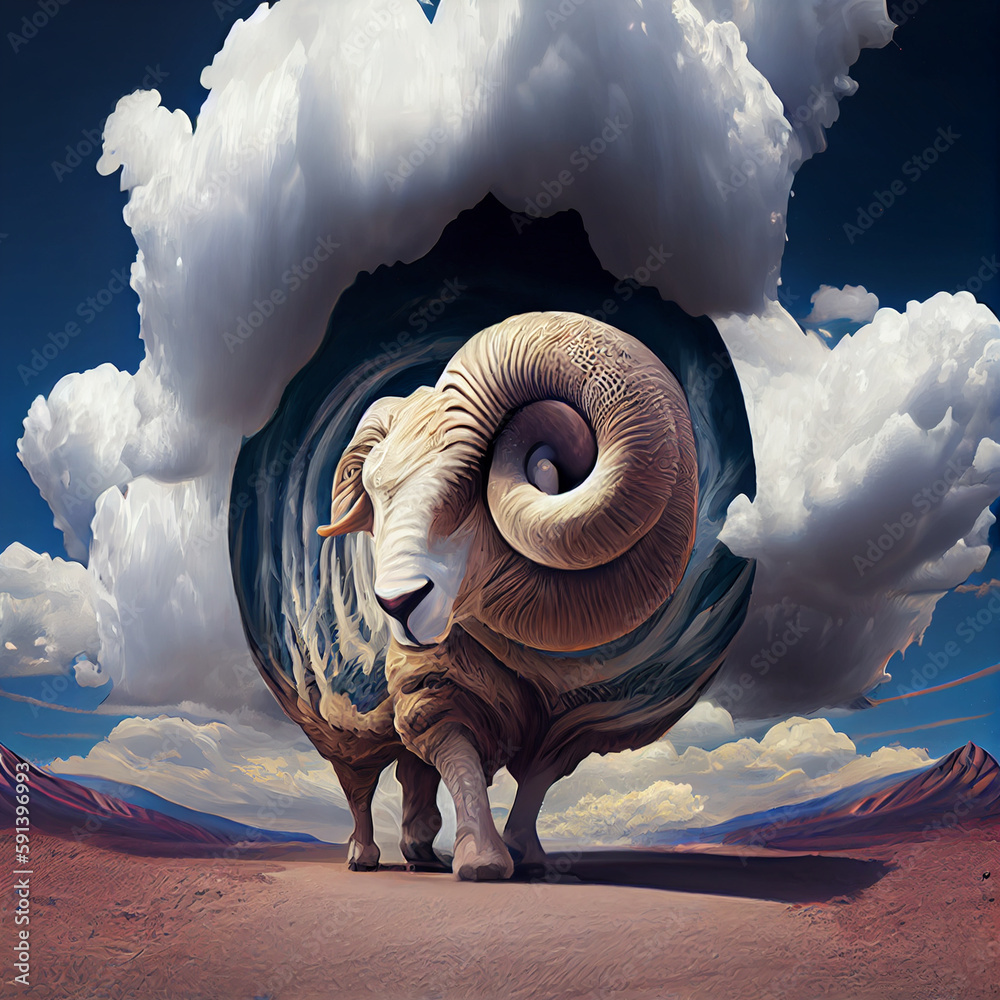 Poster the zodiac sign of aries is among the wind and clouds, air and movement. generative ai technology.