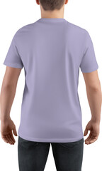 Mockup violet t-shirt canvas bella on guy, png, back view