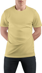 Canvas bella yellow t-shirt mockup on guy, png, front view