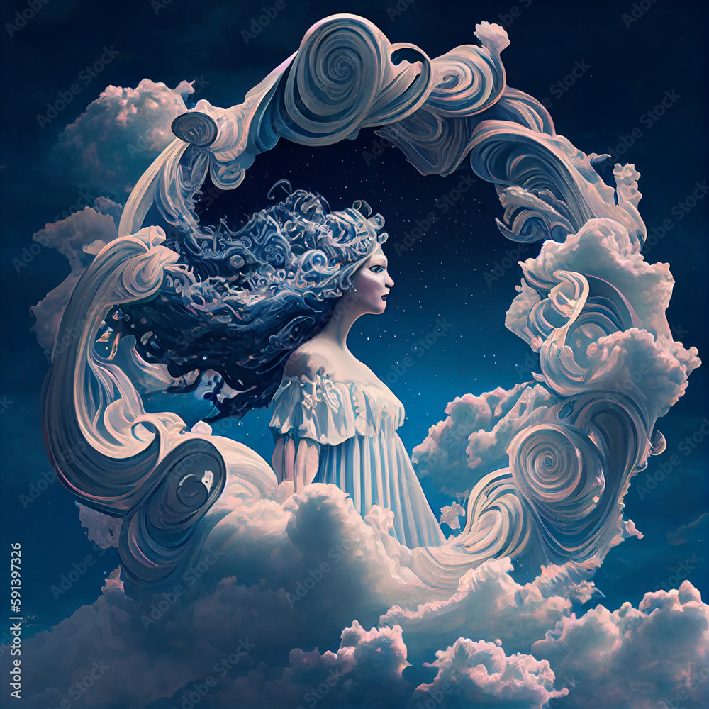 Poster the zodiac sign of virgo is among the wind and clouds, air and movement. generative ai technology.