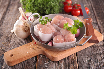 raw veal meat fillet with ingredient on wooden  board - obrazy, fototapety, plakaty