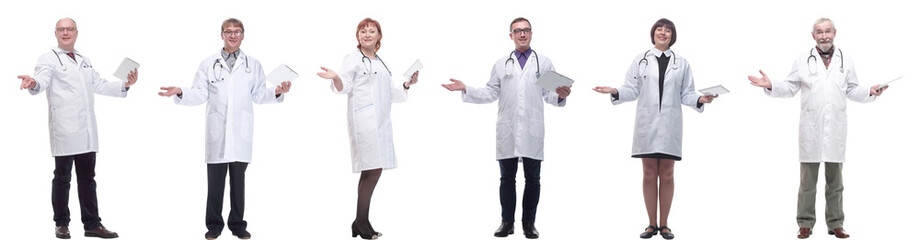 group of doctors with clipboard isolated on white