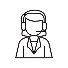 Customer service business people icons with black outline style. information, online, sign, headset, agent, line, office. Vector Illustration